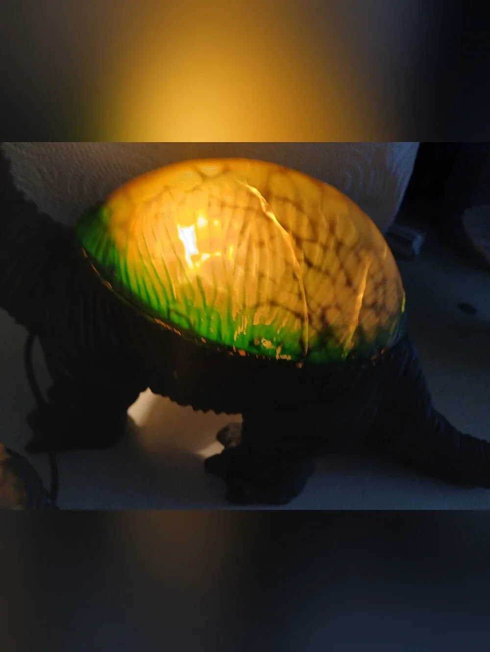Vintage 1990's Cheyenne Dinosaur Lamps with Amber-Green Glass Shade